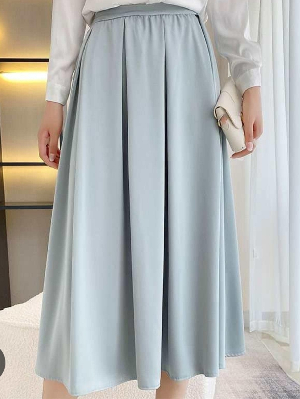 Elegant powder Blue Midi Skirt - Classic Pleated Style